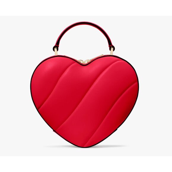 New Kate Spade Love Shack Quilted 3D Heart Crossbody Ruby Red - Picture 5 of 5